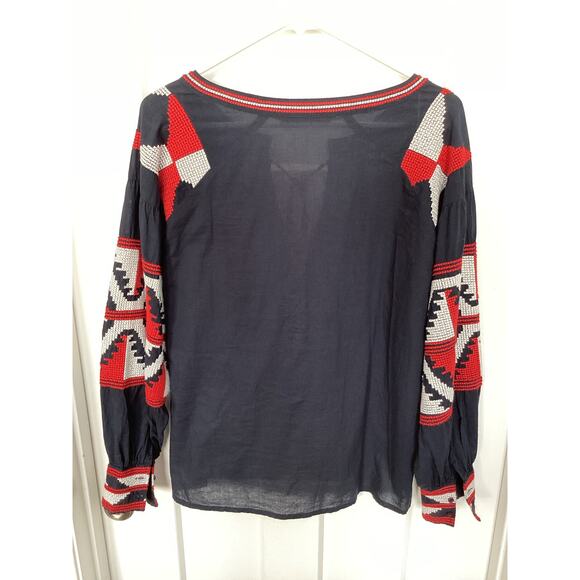 Zara embroidered tassel ties nautical Navy boho top blouse size medium vacation - Picture 5 of 10